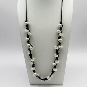 J. Crew Knotted Faux Pearl Necklace on Black Cord.